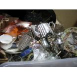 A Brittania Metal Tea Service, hot water jug, carnival dish, other glassware, china, etc:- One Box