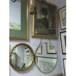 Two Circular Wall Mirrors, Old Master print.