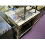 A Hardwood Side Table, with single drawer, on reeded legs united by undershelf.