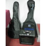 A Herald Model HL34 Acoustic Guitar, a further acoustic guitar in blue/black, both in soft
