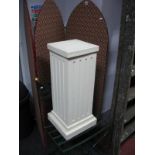A Painted Cast Iron Garden Seat, three fold screen, and a pedestal on plinth base. (3)