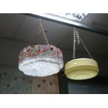 A 1920's Multicoloured Muted Glass Ceiling Light, with wavy border; a later yellow example. (2)