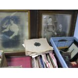 An 'Aquatania' Liner Picture, gents shoes, clock weight, records, two family prints, etc.