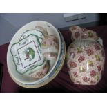 Staffordshire 'Vienna' Four Piece Wash Bowl Set, Ducal and Whieldon washbowls, Spode plates.