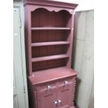 A Small Painted Dresser, with three shelves, base with two small drawers, over panelled cupboard