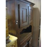 Continental Style Pine Kitchen Cabinet, with twin panelled doors, open shelf over single drawer,