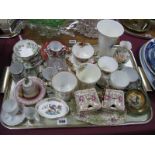 Old Foley Pickle Jars on Stand, Wedgwood Vase, Old County Roses cup and saucer, etc:- One Tray