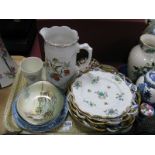 Doulton "Home Waters" Bowl, 1911 Scarborough celebration mug, KPM ribbon plates, etc:- One Tray