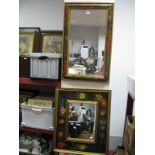 Two Floral Framed Rectangular Wall Mirrors.