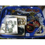 Assorted Costume Jewellery, including, beads, earrings, fresh water pearls etc:- One Tray