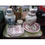 Mason's 'Fruit Basket' Table Lamps, in pink and blue colourways, two Mason's 'Vista' bowls etc:- One
