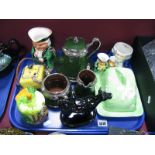 Burlington Toby Jugs, cow creamer, Winton butter dish, etc:- One Tray