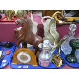 Thames Jug, brass eagle, resin Art Deco style lady figures, Sorento model violin, etc:- One Tray