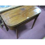 A Late XVIII Century Mahogany Fold Over Tea Table, rounded ends, boxwood stringing, on squared