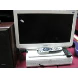 A Toshiba White Framed LCD Colour TV, model No. 19DL834B and a Sky+ Box with remotes. (2)