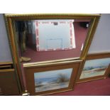 A Gilt Framed Rectangular Bevelled Wall Mirror, 58 x 87cm, a pair of river landscape oil studies