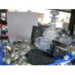 Souvenir Spoons, decanter, plated teapot, plated tankard, etc:- One Tray