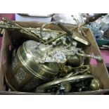 A Brass Companion Set, fire dogs, other brassware:- One Box