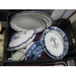 Wood 'St Elmo' Dinner Ware, of twenty four pieces, other blue and white tureen, meat plate.