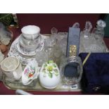 Glass Trinkets, scent bottles, Coalport cheese knife, plated condiment set etc:- One Tray.