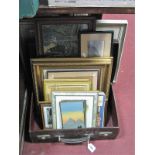 Bevelled Wall Mirror, Sydney Rowe print plus others, woolwork, etc, in case.