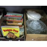 Childrens Annuals, Ducal vase, glassware:- Two Boxes.