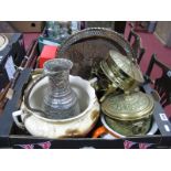 A Late XIX Century Planter, chamber pot, brass camel, copper jug, etc:- One Box