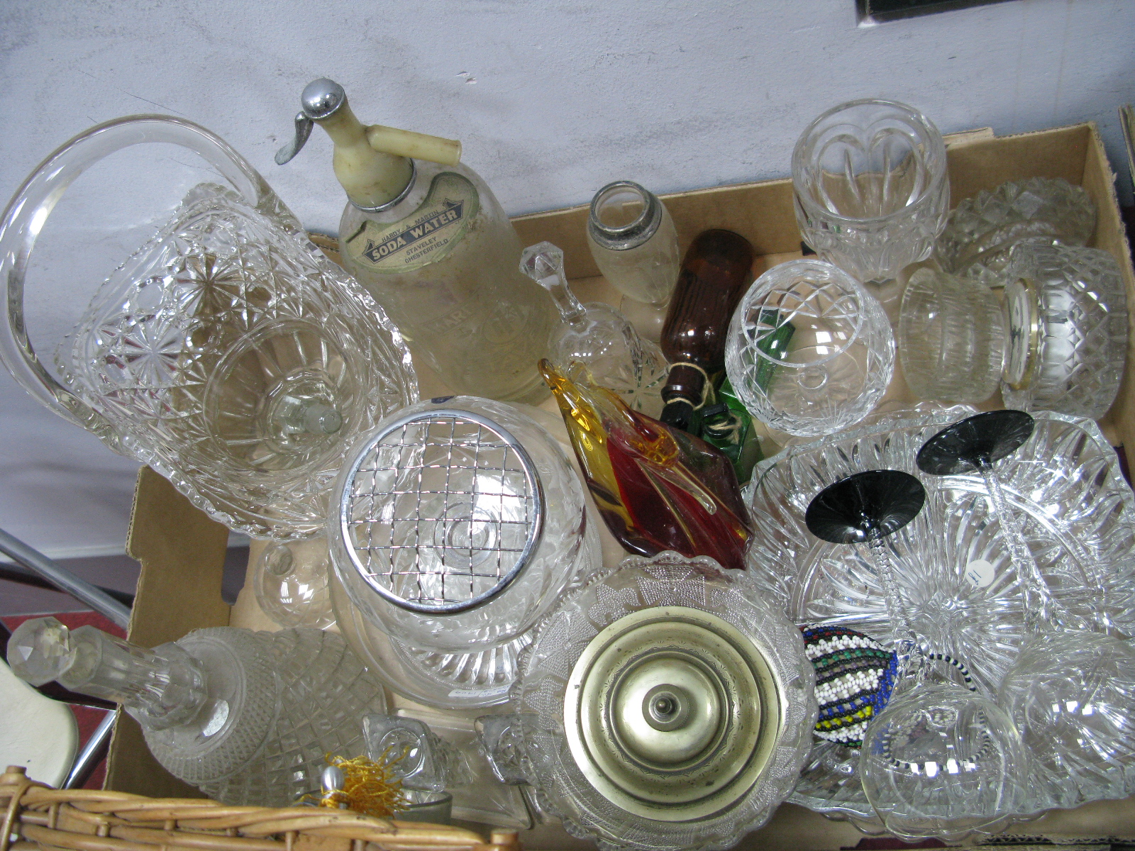 Hardy & Martin of Staveley Chesterfield Soda Syphon, poison bottles, glassware, etc:- One Box