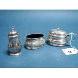 A Matched Hallmarked Silver Three Piece Cruet Set, JD&S, Birmingham 1946, 1947, each of plain oval