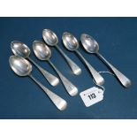 A Matched Set of Six Hallmarked Silver Old English Pattern Spoons, CB, London 1884, GA, London 1879,