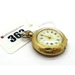 A Continental Ladies Fob Watch, the dial with red Roman numerals and gilt highlights, within allover