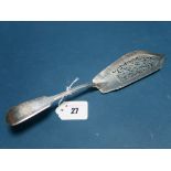 A Hallmarked Silver Fiddle Pattern Fish Slice, WF, London 1836, with pierced blade, initialled.