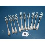 A Matched Set of Ten Georgian Hallmarked Silver Old English Pattern Forks, various makers and dates,