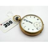 A 9ct Gold Cased Openface Pocketwatch, the white dial with black Roman numerals and seconds