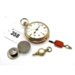 A Gold Plated Cased Openface Alarm Pocketwatch, (damages); together with two hardstone inset