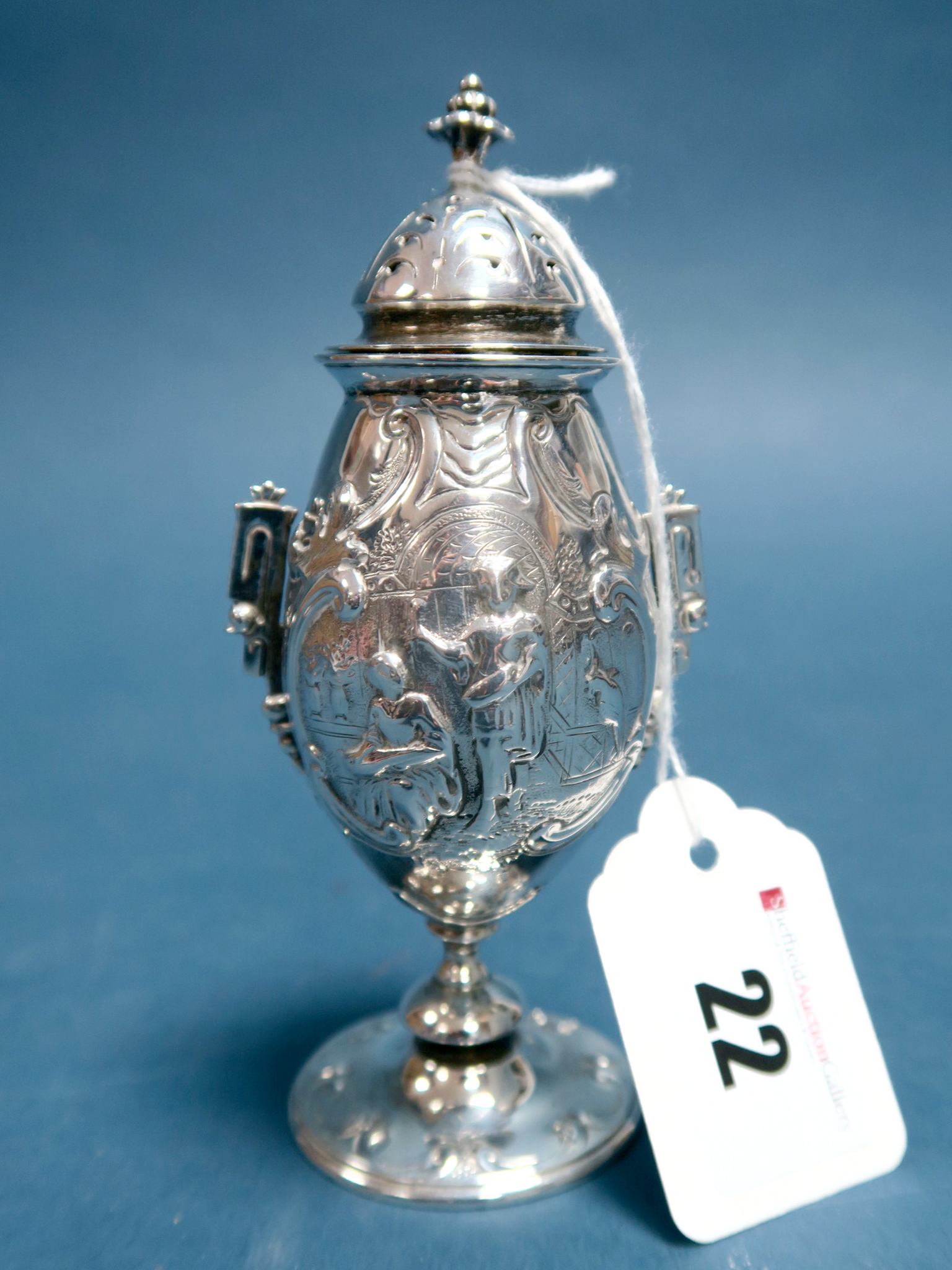 A Highly Decorative Hallmarked Silver Pepperette, Edward Kerr Reid, London 1855, detailed in