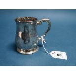 A George II Hallmarked Silver Mug, Richard Bayley London 1746, of plain baluster form with leaf