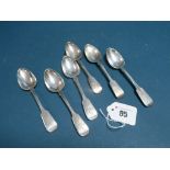 A Matched Set of Six Hallmarked Silver Fiddle Pattern Teaspoons, John, Henry & Charles Lias,