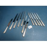 A Set of Six Hallmarked Silver Handled Table Knives, JS&S, Sheffield 1967, blades stamped "