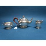 A Hallmarked Silver Three Piece Teaset, Goldsmiths & Silversmiths Co Ltd, London 1936, each of plain