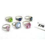 Six Modern Cocktail Dress Rings, stamped "925". (6)