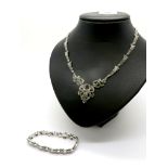 A Vintage Marcasite Set Necklace, of graduated design, openwork to the centre, on stylised leafy