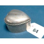 A Hallmarked Silver Heart Shape Trinket Box, Deakin & Francis, Birmingham 1898, with gadrooned edge,