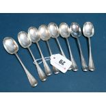 A Set of Eight Hallmarked Silver Teaspoons, JR, Sheffield 1893, one handle engraved "D. Upton". (8)