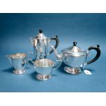 An Art Deco Style CSG&CO Electroplated Four Piece Teaset, each of plain tapering cylindrical
