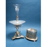 An Atkin Bros Plated Table Epergne Centrepiece, with cut glass dish and single central glass