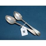 A Pair of Hallmarked Silver Old English Pattern Table Spoons, WC, London 1780, crested. (2)