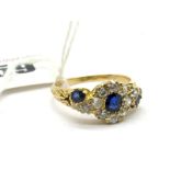 An 18ct Gold Sapphire and Diamond Set Cluster Ring, set throughout with old cut stones, Birmingham