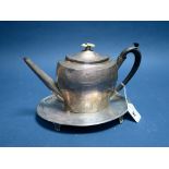 A Georgian Hallmarked Silver Teapot, HG, London 1796, of tapering oval form detailed with bands of