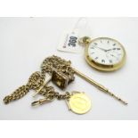 An 18ct Gold Cased Openface Pocketwatch, the white dial with black Roman numerals